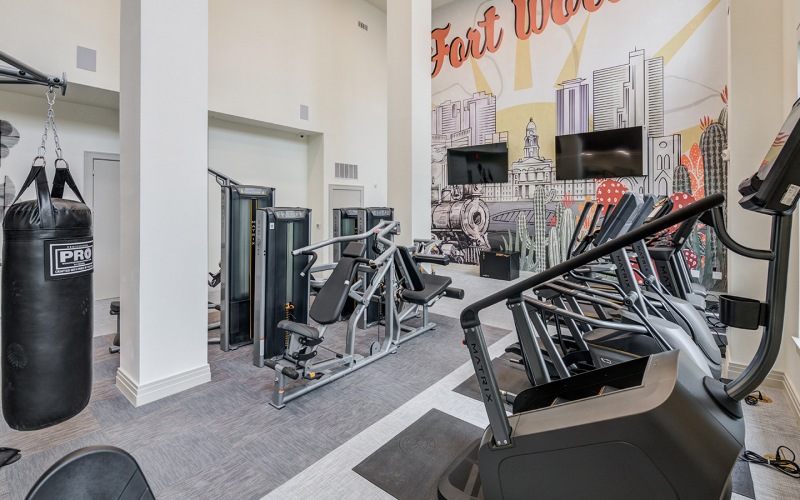 Fitness center with various equipment 